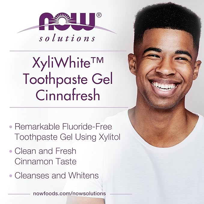 NOW Foods Solutions, Xyliwhite™ Toothpaste Gel, Cinnafresh, Cleanses and Whitens, Clean and Fresh Cinnamon Taste, 6.4-Ounce