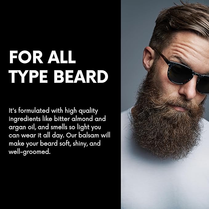 Morfose Ossion Beard Care Balsam, Promotes Healthy Hair Growth, Fuller, Longer and Thicker Beard, Alleviates Itches, Eliminates Beardruff, Enriched with Argan and bitter Almond Oil, 3.4 Ounce