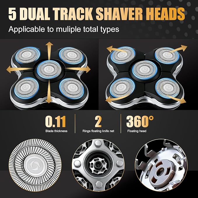 Upgraded Magnetic Replacement Heads for Skull Shaver, 5 Blades Compatible with Pitbull, Platinum Pro, Palm, Butterfly Kiss - Hypoallergenic Razor Heads (1Pack)