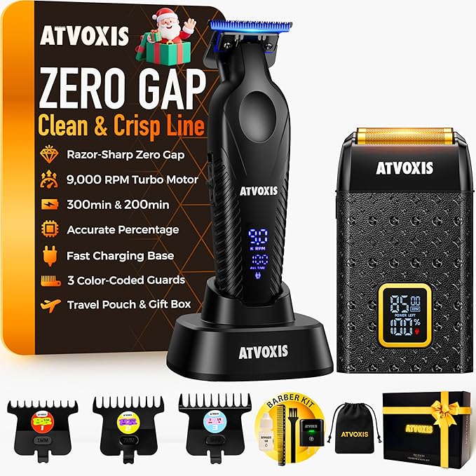 9000 RPM Razor-Sharp Zero Gap T Blade Hair/Beard Trimmer for Men 3-Speed Leather-Wrapped Close Shave Foil Shaver Cordless Travel Pouch USB-C Rechargeable Fast Charging Base Charger Included