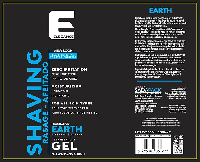 E Elegance Barber Accessories - Transparent Shaving Gel For Men Or Women, Aquatic/Acive Earth Fragrance - The Ultimate Shaving Solution For A Smooth, Irritation-Free Experience, 16,9 Oz