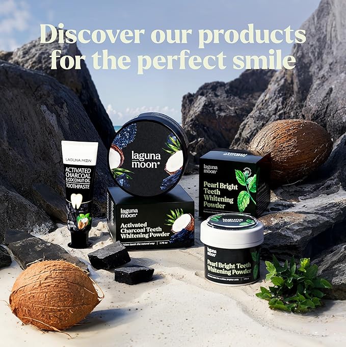 Lagunamoon Activated Charcoal Teeth Whitening Powder - 50g Natural Coconut Charcoal, Effective Teeth Stain Remover and Toothpaste Alternative - Safe for Gums Or Enamel