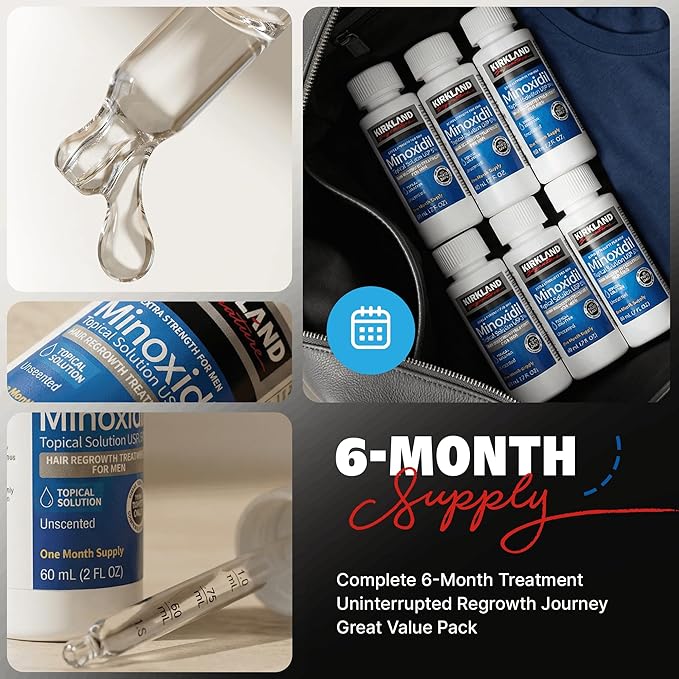 Minoxidil for Men Bundle Liquid Extra Strength Hair Regrowth Treatment 5%, 6 Months Supply - Dropper Applicator and Bonus Free Guide Included