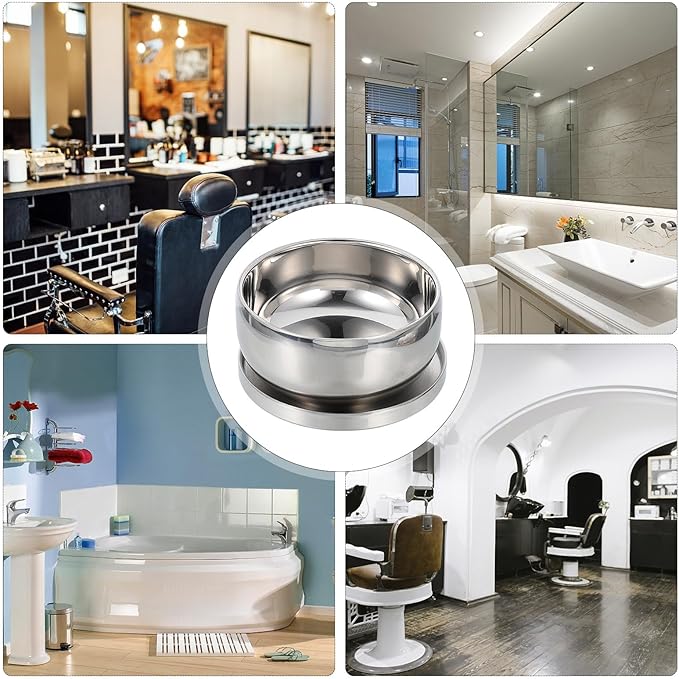 TEHAUX Stainless Steel Shaving Soap Bowl with Lid Men Shaving Accessory Foaming Container Barber Shop Shave Tool Sturdy Bathroom Use