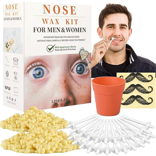 120g Long-Lasting Nose Hair Waxing Kit with 48 Applicators | Painless and Easy Mustache Guard | CoFashion Nose Hair Remover for Men and Women