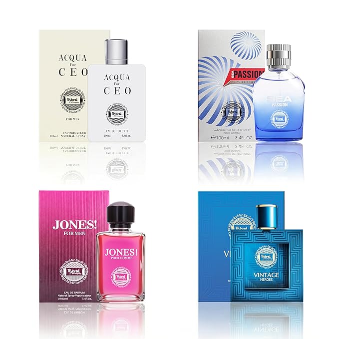Hybrid & Company Mens 4 Pcs Jones For Ceo Sea Passion Acqua For Ceo Vintage Heroes Eau De Perfum Vaporisateur Natural Spray
