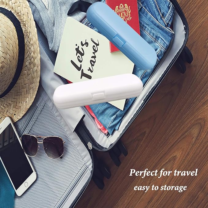 2 Pcs Electric Toothbrush Travel Case, Portable Toothbrush Holder for Oral-B Pro and Other Electric Toothbrush Set by Hovesty (Blue&White)