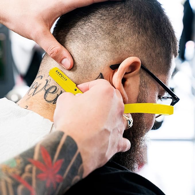 GRAVITY RAZORS Professional Straight Razor Kit – Minimal Exposure, Includes 10 Premium Blades, 0.5mm Exposed, Yellow