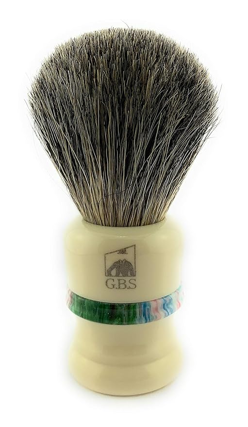 G.B.S Bristle Ivory with Black Stripe Shaving Brush, use any Soap Cream or Foam, Compliments All Razors and Mugs