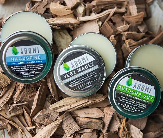 Aromi Solid Cologne for Men | Sandalwood, Musk, Woodsy Fragrance, Travel, Alcohol-Free, Wax-Based Scent, Vegan, Men's Gift, Stocking Stuffer (Very Manly)
