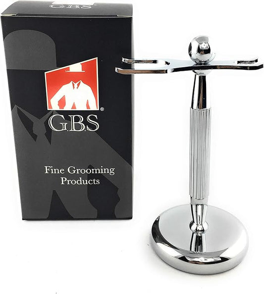 G.B.S Brush and Razor Stand - Lined Chrome Shaving Stand – Stylish and Unbreakable Stand Best for Your Bathroom Everyday Grooming