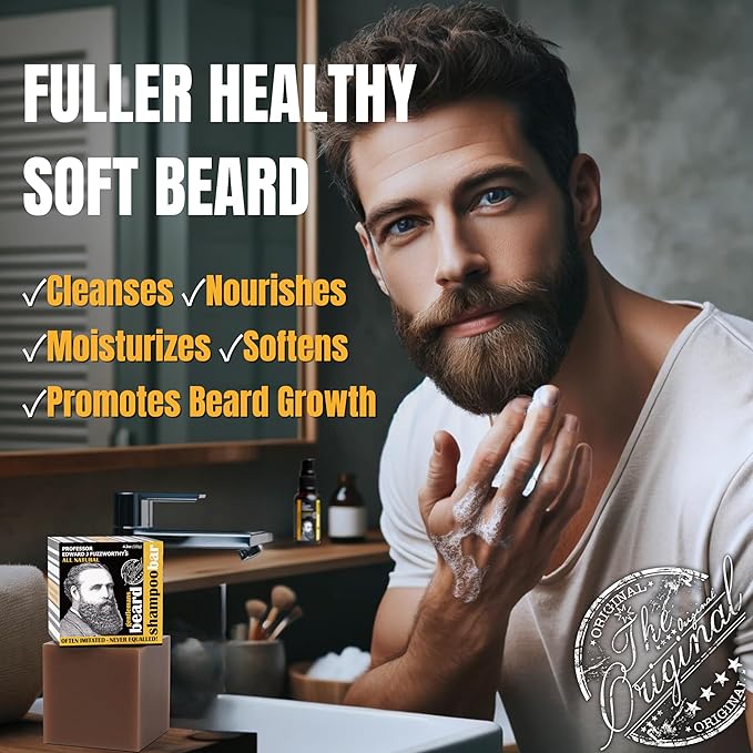 Professor Fuzzworthy's Beard & Hair Hemp Shampoo Bar - Unscented for Sensitive Skin - Normal Dry Oily Hair 4.2oz