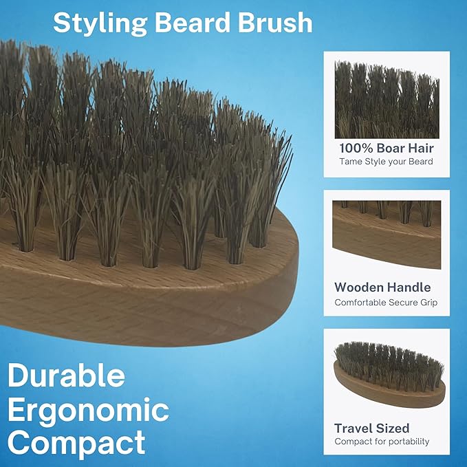 G.B.S Combo Beard Grooming set, Oval Wood Beard Brush with Boar Bristles 4 1/2" x 2 3/8", All Fine Wood Beard Comb 2" x 4" & Tortoise Pocket Beard and Mustache Comb Effortless Glide