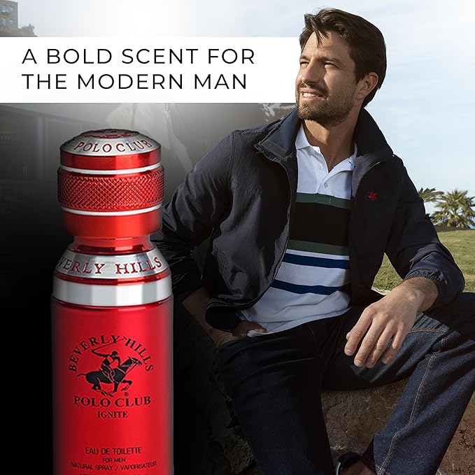 Beverly Hills Polo Club IGNITE - Cologne for Men with Notes of Vanilla, Cacao, Patchouli & Orchid - Sweet Floral Sexy Fragrance Scent - Eau De Toilette Spray 3.40fl.oz / 100ml