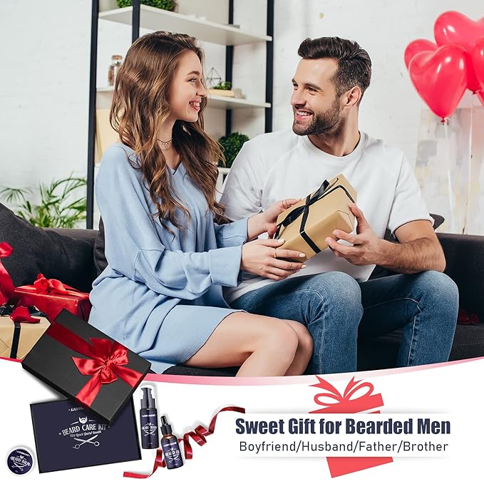 Lionmane Beard Care Gifts Kit for Men, Beard Mustache Grooming Kit-Beard Balm, Beard Wash, Beard Oil, Brush, Scissors, Birthday Anniversary Thanksgiving Gifts for Husband/Boyfriend/Dad/Him