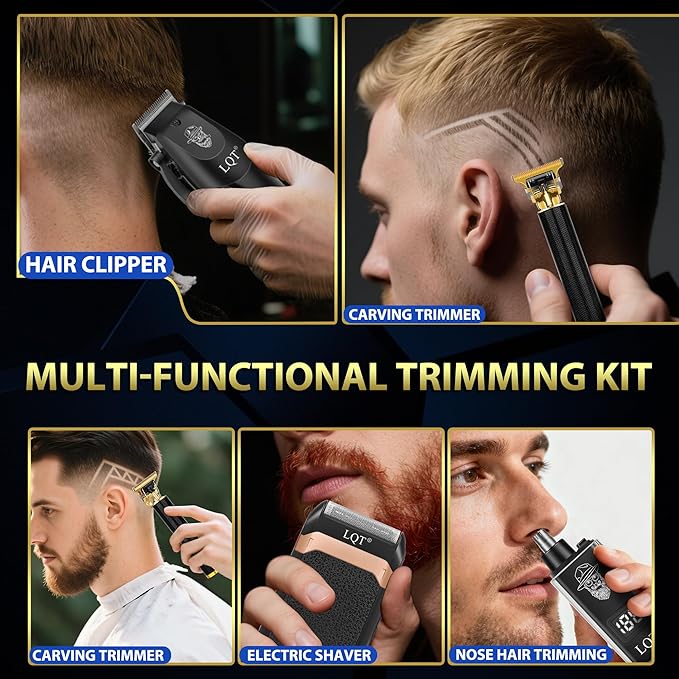 Hair Clippers for Men with LED Display, 4-Piece Cordless Grooming Kit with Hair Clipper, Beard Trimmer, Foil Shaver & Nose Trimmer, Complete Set for Home Barber