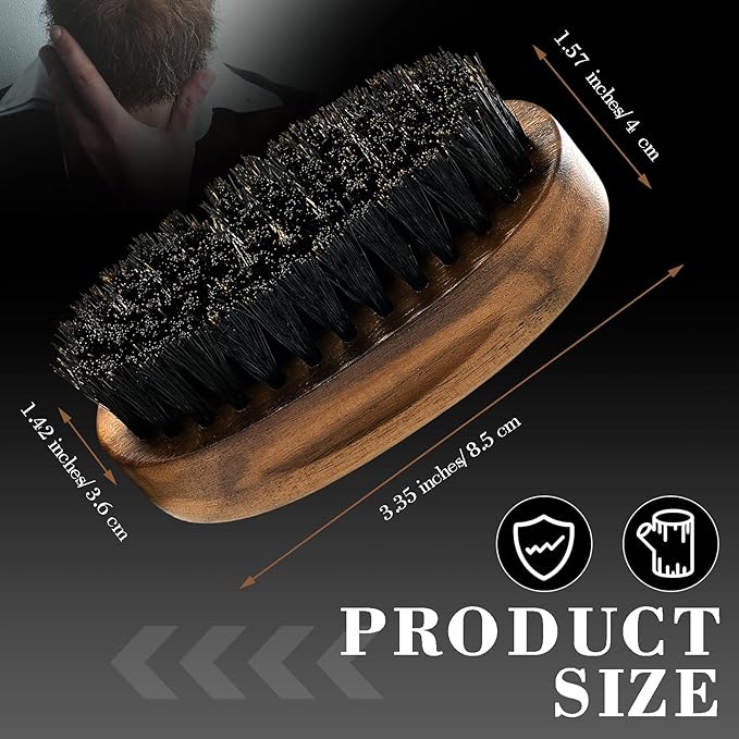 Hushee 6 Pcs Boar Bristle Beard Brush for Men's Mustache Care, 3.35 Inch Small Boar Hair Beard Brush with Black Walnut Wood for Travel, Mens Birthday Gifts for Husband, Son, Father, Grandpa