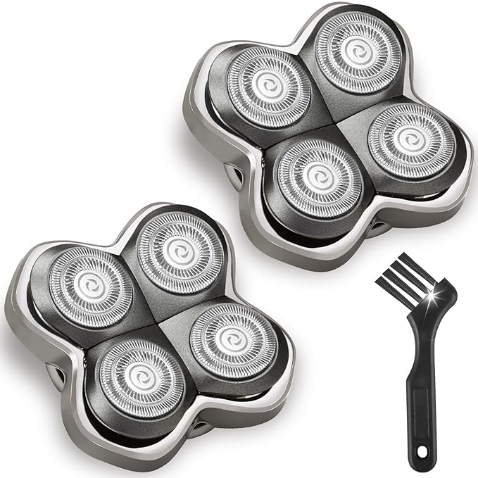 2 Pack Pro 4 Replacement Blades Compatible with Skull & Pitbulls Shaver Head Gold PRO, Silver PRO, Platinum PRO, Butterfly Kiss PRO | Floating 4 Heads Electric Razor Refills + 1 Cleaning Brush