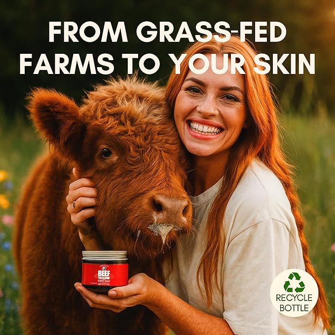 Beef Tallow for Skin and Face Moisturizer Cream – Grass-Fed Beef Tallow + Glycerin with Honey & Citrus Notes | Natural Hydrating Face & Body Cream for Smooth, Soft & Healthy-Looking Skin | 4.23 oz