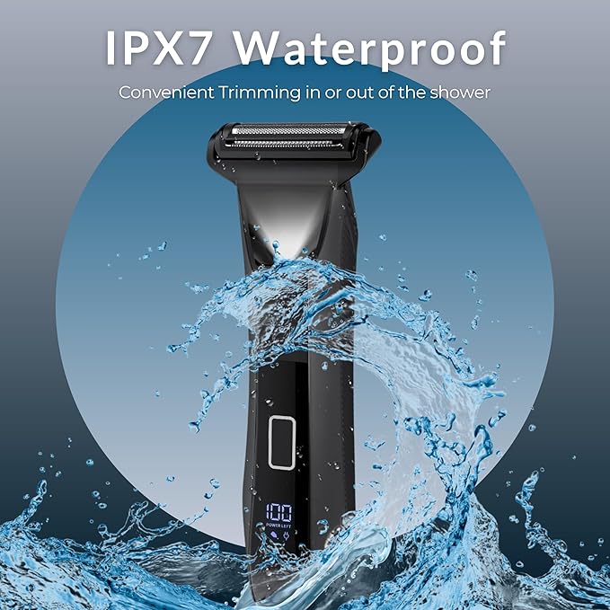 Three-in-One Waterproof Wet/Dry Groomer with Travel Case and Travel Lock, Black, LED Display, Ball Foil Shaver, Nose Hair Clippers, and Groin & Body Hair Trimmer by Paradise Bliss, Black