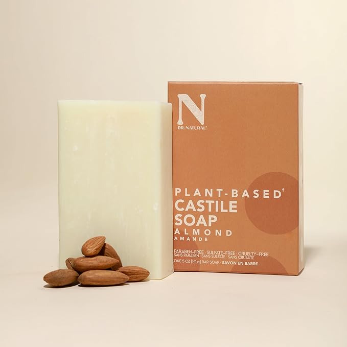 Dr. Natural Castile Bar Soap - Multipurpose Soap Bar with Anti-Acne Properties - For Face, Body and Hair - Sensitive Skin Body Wash - Almond - 5 oz..