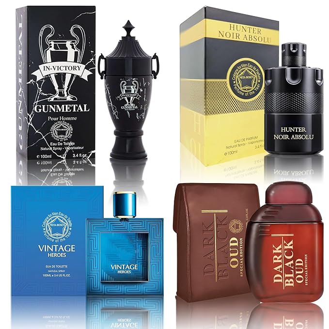 META-BOSEM Cologne for Men Set (100ml x 4PCS Variety Pack), DarkOud, InvictGun, VintageH, Hunter Noir, Long Lasting Perfume for Men All Day Use