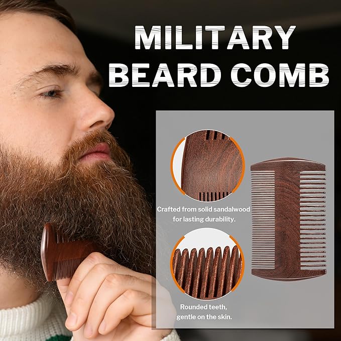 BFWood Mens Beard Comb, Small Travel Beard Set - Black Walnut Wood, Grooming Sandalwood Mustache Comb, Mustache Tools With Storage Bag