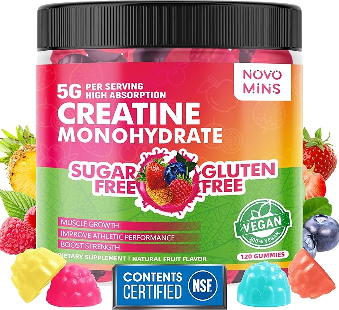 NSF Certified Creatine Gummy - Creatine Monohydrate Gummies 5000mg for Men & Women, Chewables Creatine Monohydrate for Muscle Strength, Muscle Builder, Energy Boost, Pre-Workout Supplement(120 Count)