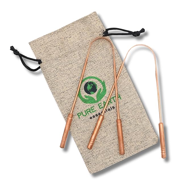 Pure Copper Tongue Scraper for Adults and Kids - Ayurvedic Tongue Cleaner with Case - Reusable Copper Tongue Cleaner for Fresh Breath and Daily Oral Care by PURE EARTH Essentials (2 Pieces/Pack)