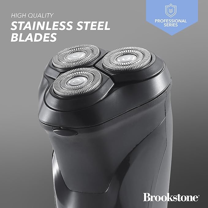 Brookstone - 3-Head Flex Rotary Shaver, Precise Shaving with Pivoting Heads & Rechargeable Battery for a Smooth Finish (Black)