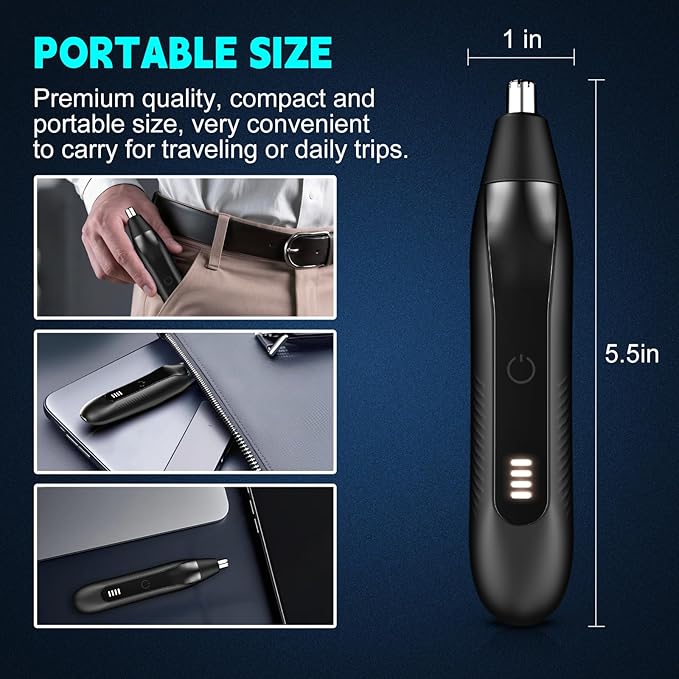 2 in 1 Nose Hair Trimmer for Men - LED Power Display, 16000RPM Motor, Electric Ear & Eyebrow Grooming Kit, Nose Hair Cutter & Remover, Face & Body Clipper, Gift for Male Men Christmas Father's Day