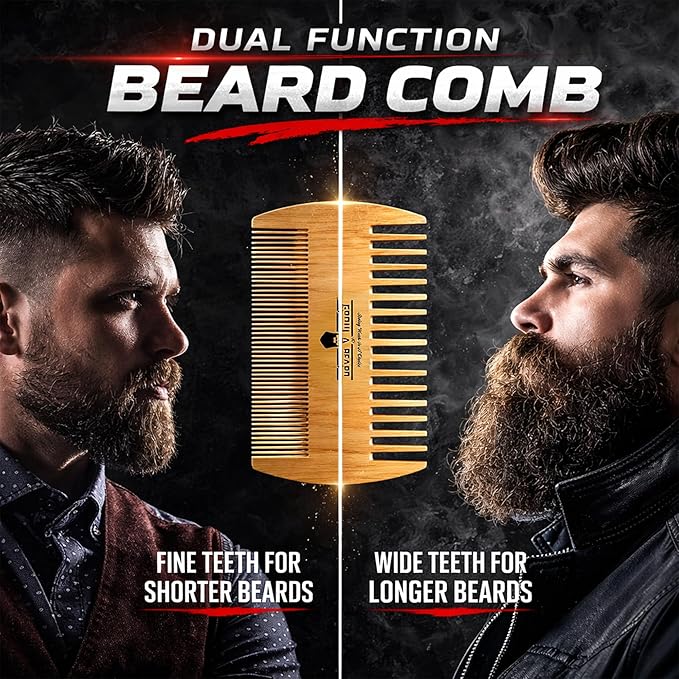 Beard Brush for Men with Beard & Mustache Comb Set, Beard Grooming & Care Kit, Natural Boar Bristle Brush, Dual Action Wood Comb, Grooming Scissors, and Travel Bag, Great Fathers Day, Dad & Men Gifts