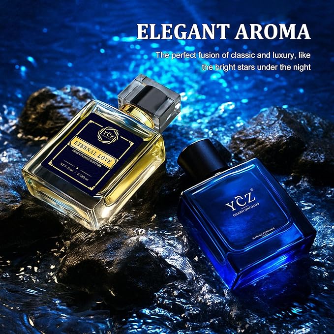 Ycz Cologne for Men Set, 1.7oz(50ml) Bottled Marine Perfume & Carnival Men Perfume, Long Lasting Spicy Wood Fragrance, Elegant Unique, Sleek Bottle Design for Christmas Gifts Ideal