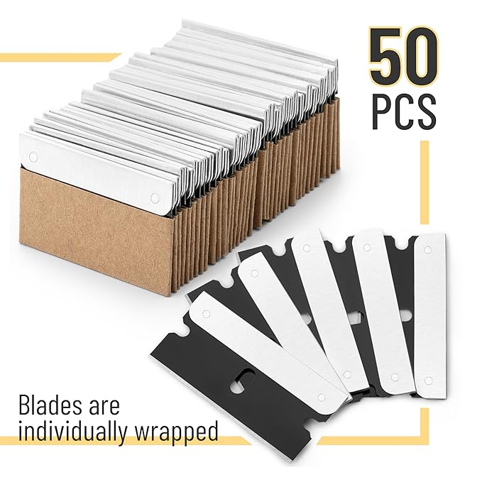 Bates Single Edge Razor Blades - 50 Pack, Black, Straight Edge for Scraper