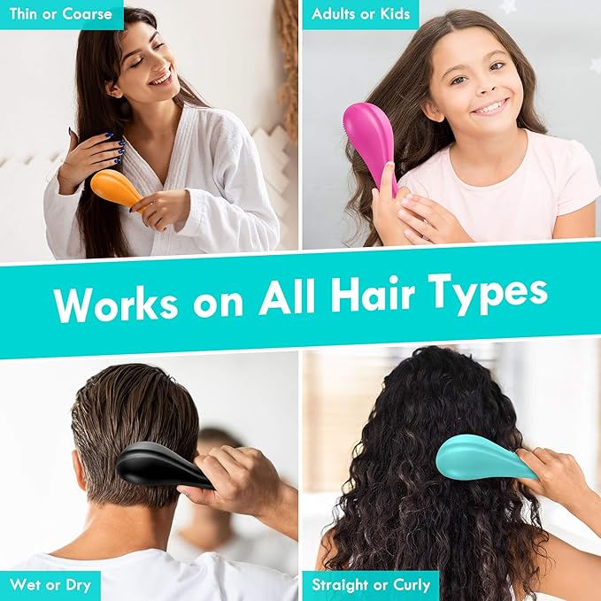 Detangling Hair Brush Set - 2 Pack Detangler Hairbrush with Ultra Soft Bristle for Effortless Tangle Removal - For Dry Wet Damaged Curly Hair for Men Women Girls Boys Kids - Orange & Pink
