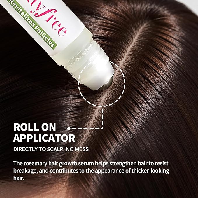 Rosemary Oil for Hair Growth Serum Roll On with 3% Rosemary, Hydrating & Non-Greasy Scalp Serum for Thicker-Looking Hair, Daily Care Massage Roller Applicator for Men & Women, 25ml