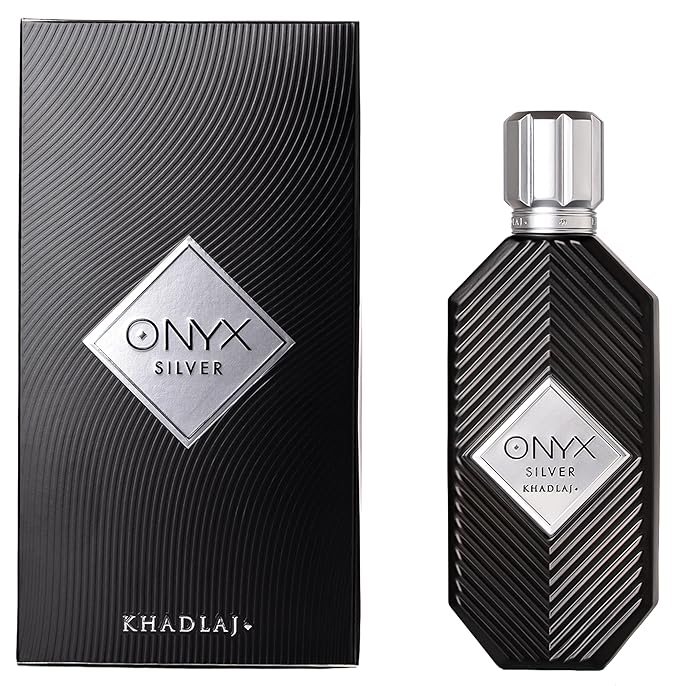 Khadlaj Onyx Silver – Fresh, Spicy, Woody, Amber – Eau de Parfum Spray Long-Lasting Fragrance for Men, 3.4 Ounce / 100ml