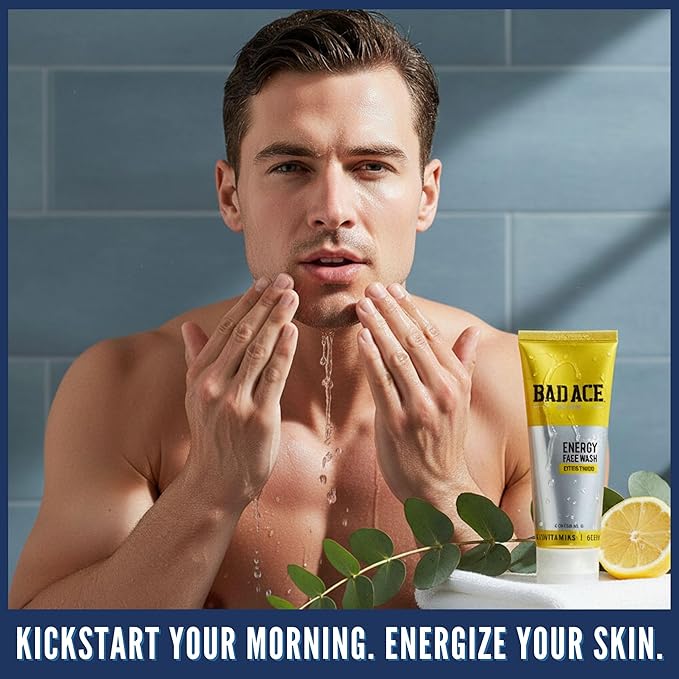 BAD ACE Energy Daily Face Wash | Korean Skin Care Formula Mens Face Wash for Dry Skin, Sensitive, Acne-Prone | Facial Cleanser for Men with Vitamins, Citric Punch, 4 Oz