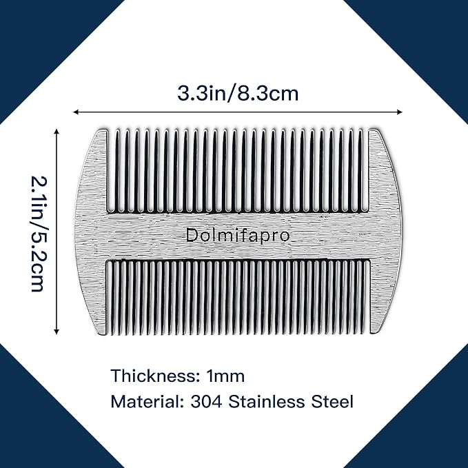 304 Stainless Steel Pocket Beard Comb for Men, Anti-Static Dual Fine Coarse Teeth Ultra-Thin Mustache Hair Grooming Comb with PU Leather Case (silvery)