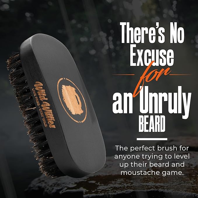 Wild Willies Natural Boar Bristle Brush for Hair & Beard - Multipurpose Boar Bristle Hair Brush for Grooming Slick Back Hair, Beard, and Mustache - Travel Size Beard & Hair Brush for Men