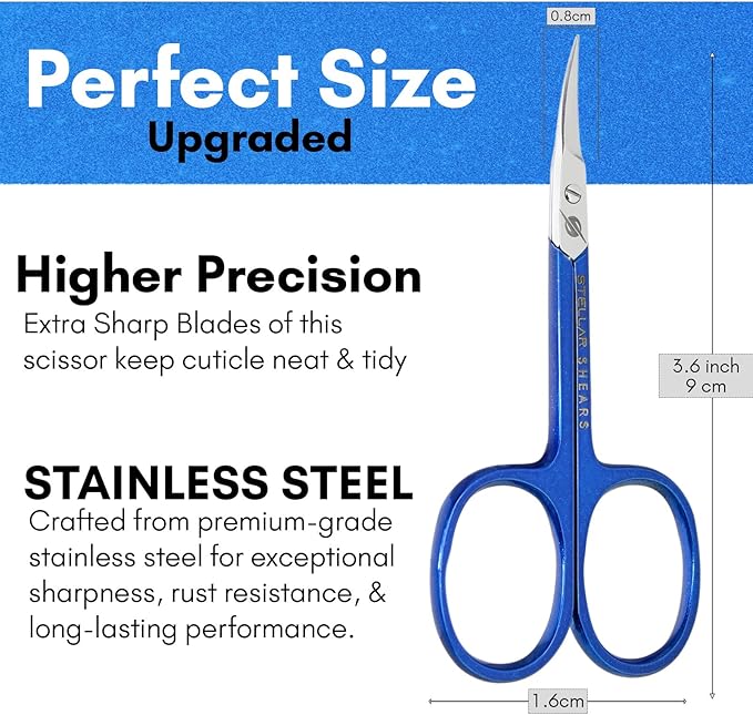 Cuticle Scissor Extra Fine Curved Blade – Precision Stainless Steel Manicure & Pedicure Scissors for Eyebrow, Eyelash, Beard & Dry Skin – Professional Small Nail Scissors (Blue)
