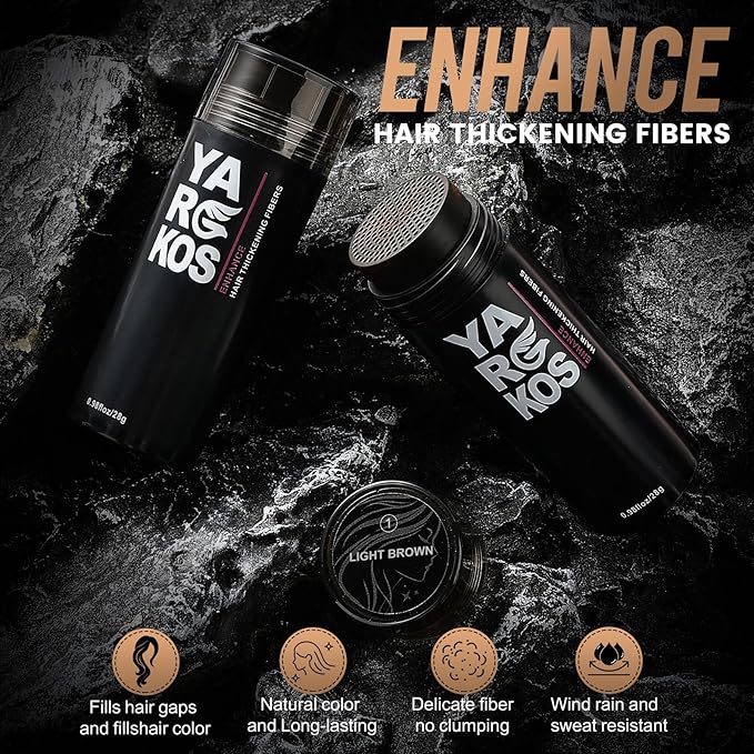 Hair Fibers for Thinning Hair or Fill In Fine, Hair Building Fibers (28g) for Women & Men, Hair Powder for Instantly Thicker, Fuller Looking - LIGHT BROWN