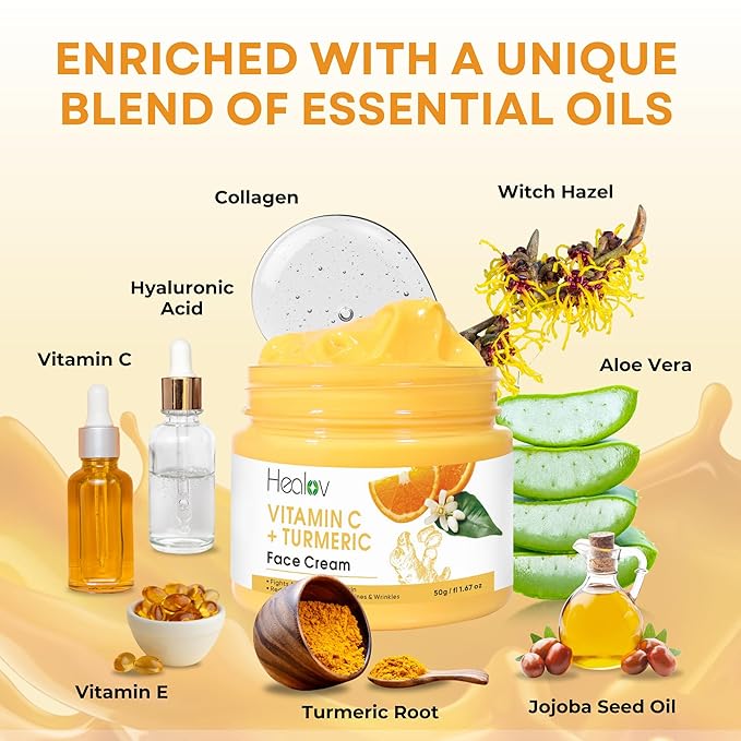 Turmeric Face Cream for Dark Spots – Natural Turmeric Skin Brightening Lotion for Face & Body – Cleanse Skin, Fight Acne, Even Tone, Clear Scars, Sun Damage, & Hyperpigmentation – 50g / 1.67oz