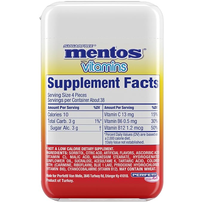 Mentos Vitamin Hard Mints, Cool Fruity Mix Flavor, Easter Candy, Easter Basket Essentials Stuffers for Kids and Adults, Sugar-Free, 150 Pieces (4-Pack)