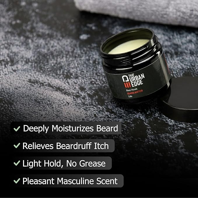 Urban Edge That Beard Butter for Black Men & All Beard Types – Anti-Itch Beard Moisturizer & Softener with Shea Butter & Argan Oil – Beard Balm & Cream Conditioner Alternative – Red Hook Scent – 2 oz
