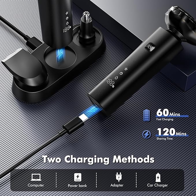 Electric Razor for Men, 2025 Magnetic Electric Shavers, IPX7 Waterproof Wet/Dry Mens Shaver, Smart LED Display & All-in-One Charging Base with Trimmers
