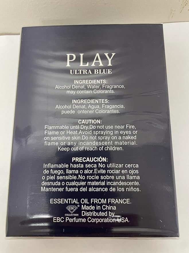 EBC-Collection, PLAY ULTRA BLUE Perfume for Men, 3.4oz/100ml