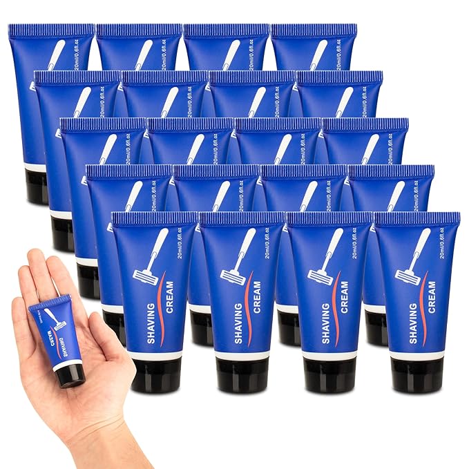 Shaving Cream Bulk, 20ml/0.7fl oz Travel Shaving Cream, Individually Packaged, Suitable for Travelling, Hotels, Home, Camping, Charities, Homeless People (50-PACK)