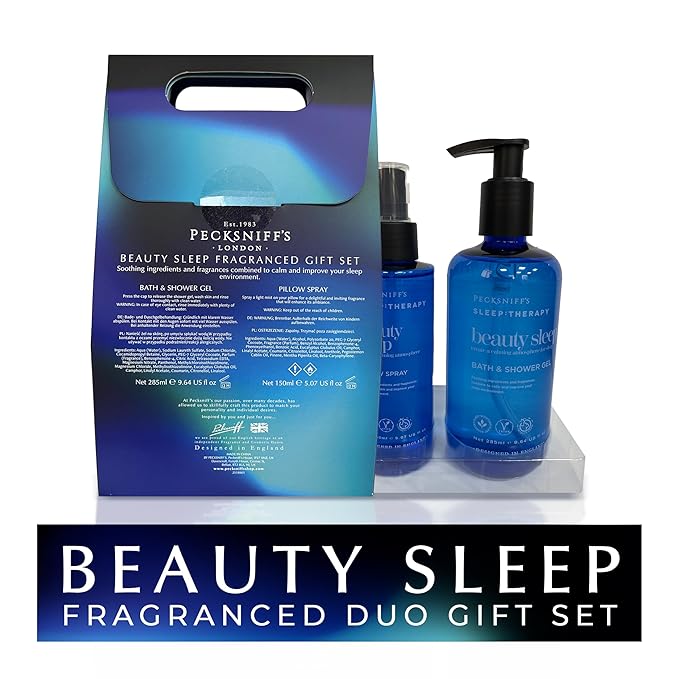 Pecksniff's Sleep Therapy Duo Gift Set – Beauty Sleep Bath & Shower Gel 300 ml & Pillow Spray 100 ml – Relaxing Aromatherapy for Restful Nights