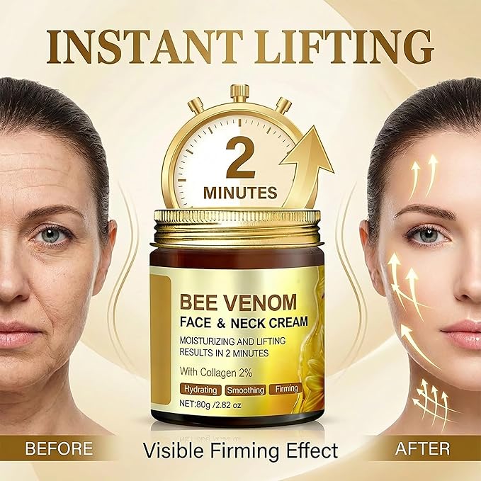 Bee Venom Cream for Face & Neck - Anti Aging Moisturizer with 2% Collagen - Hydrating Skin Firming & Lifting Formula - Natural Wrinkle Smoothing Daily Care for Women & Men, 2.82 oz